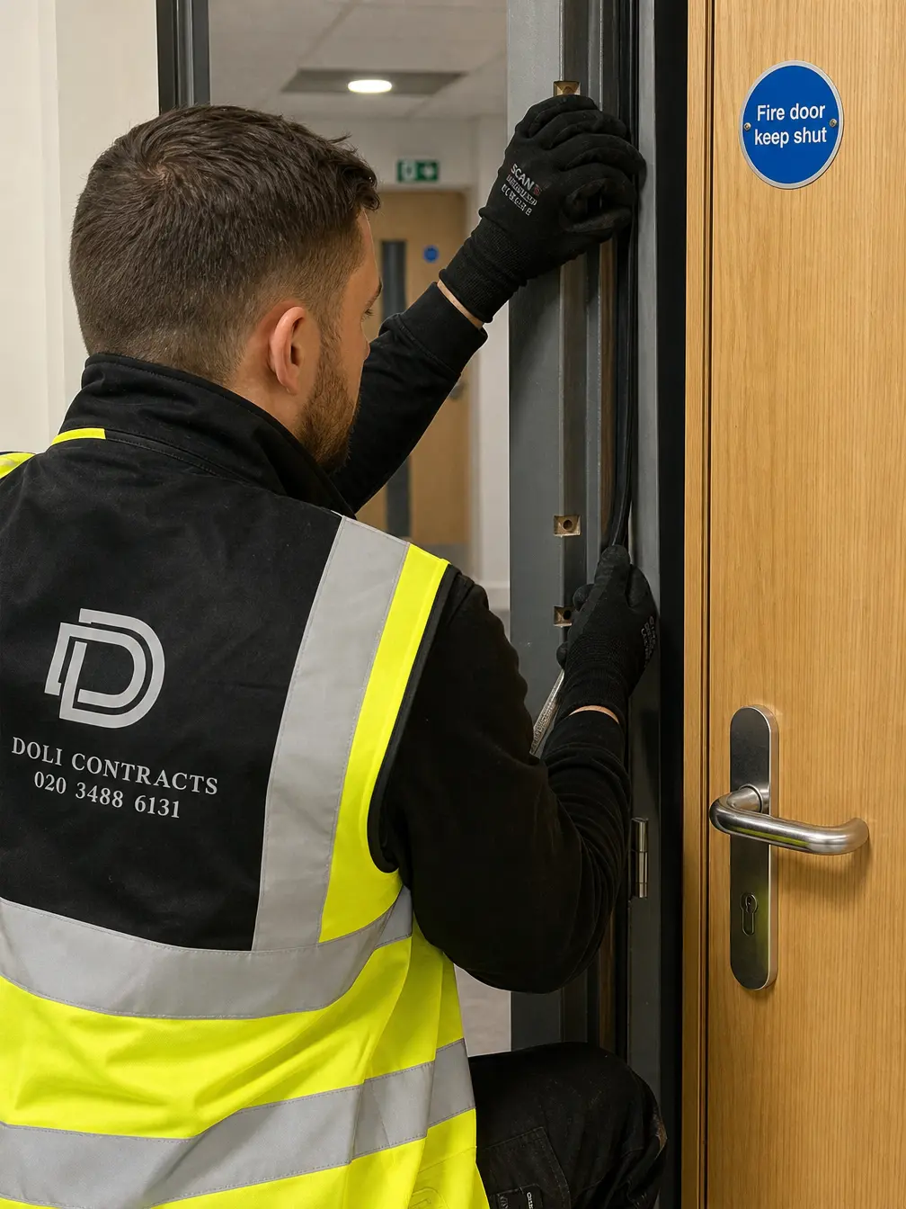 Fire door risk assessment being completed by a specialist