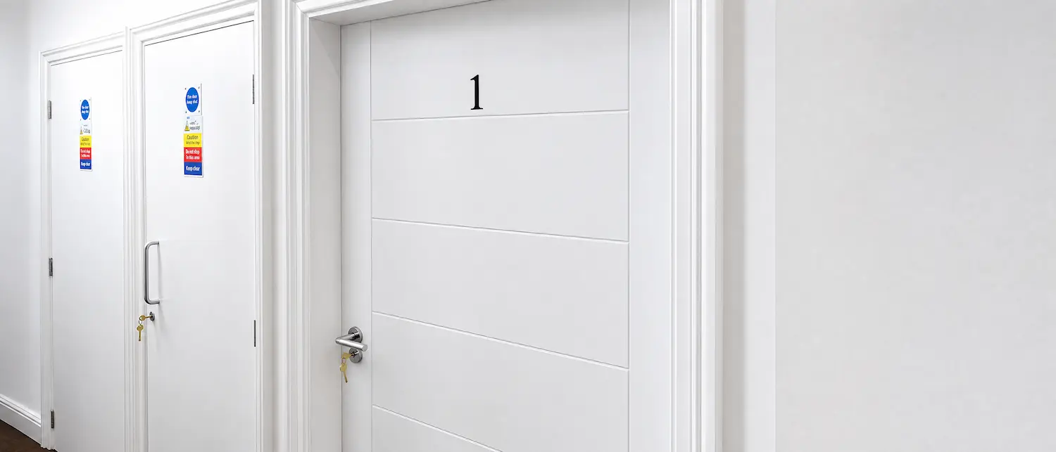 Completed numbered flat entrance fire door in Milton Keynes