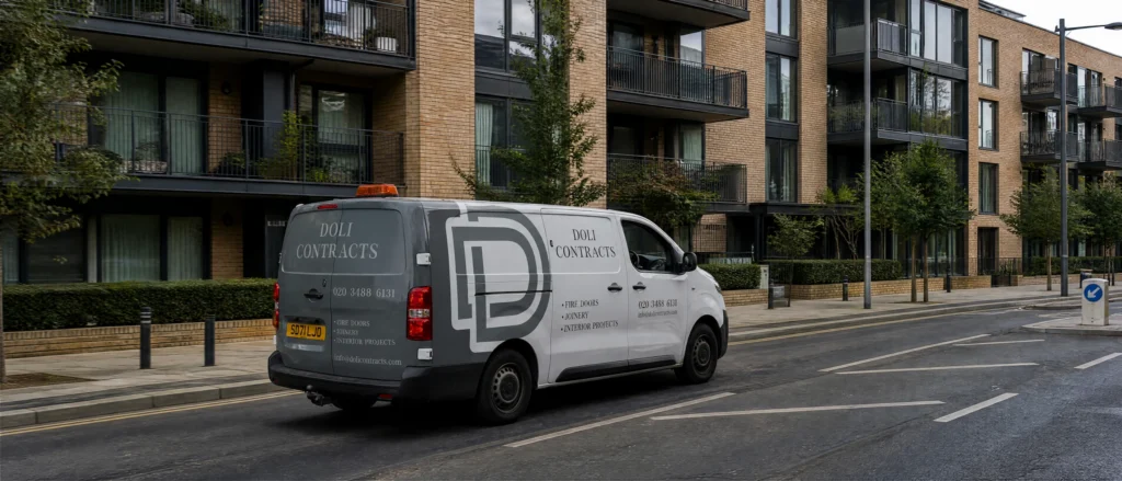 Doli Contracts van outside a modern residential building